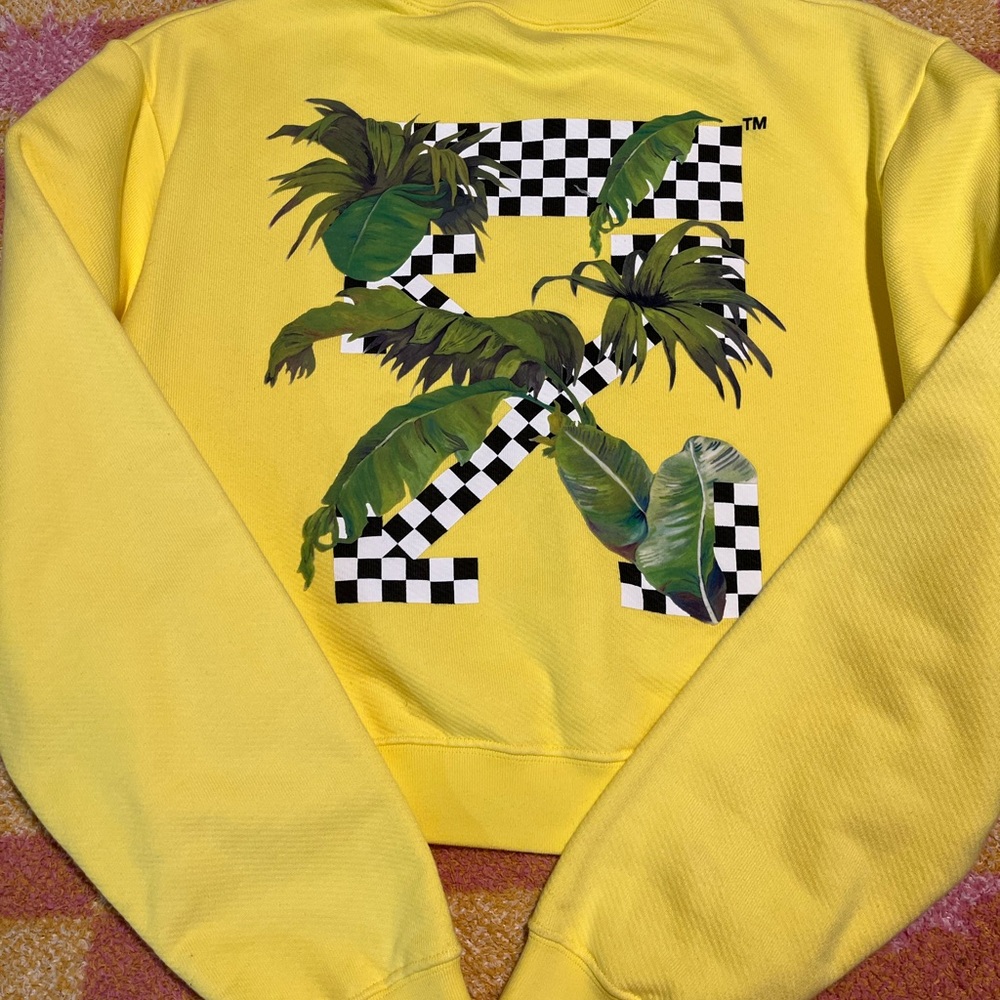 Off-White Yellow Sweatshirt with Leaf Design - Picture 7 of 9